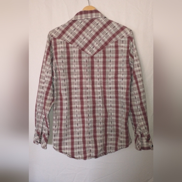 Southwest Rodeo Cowboy Red and White Plaid Button-Up Shirt Small - Picture 4 of 4